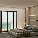 Nowoczesna sypialnia w minimalistycznym stylu z dużą ilością światła